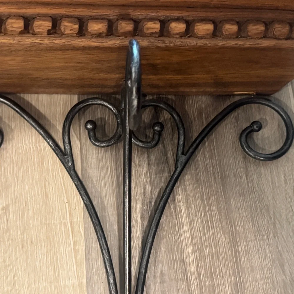 Wood and Wrought Iron Handmade Wall Shelf Bracket in Brown and Black